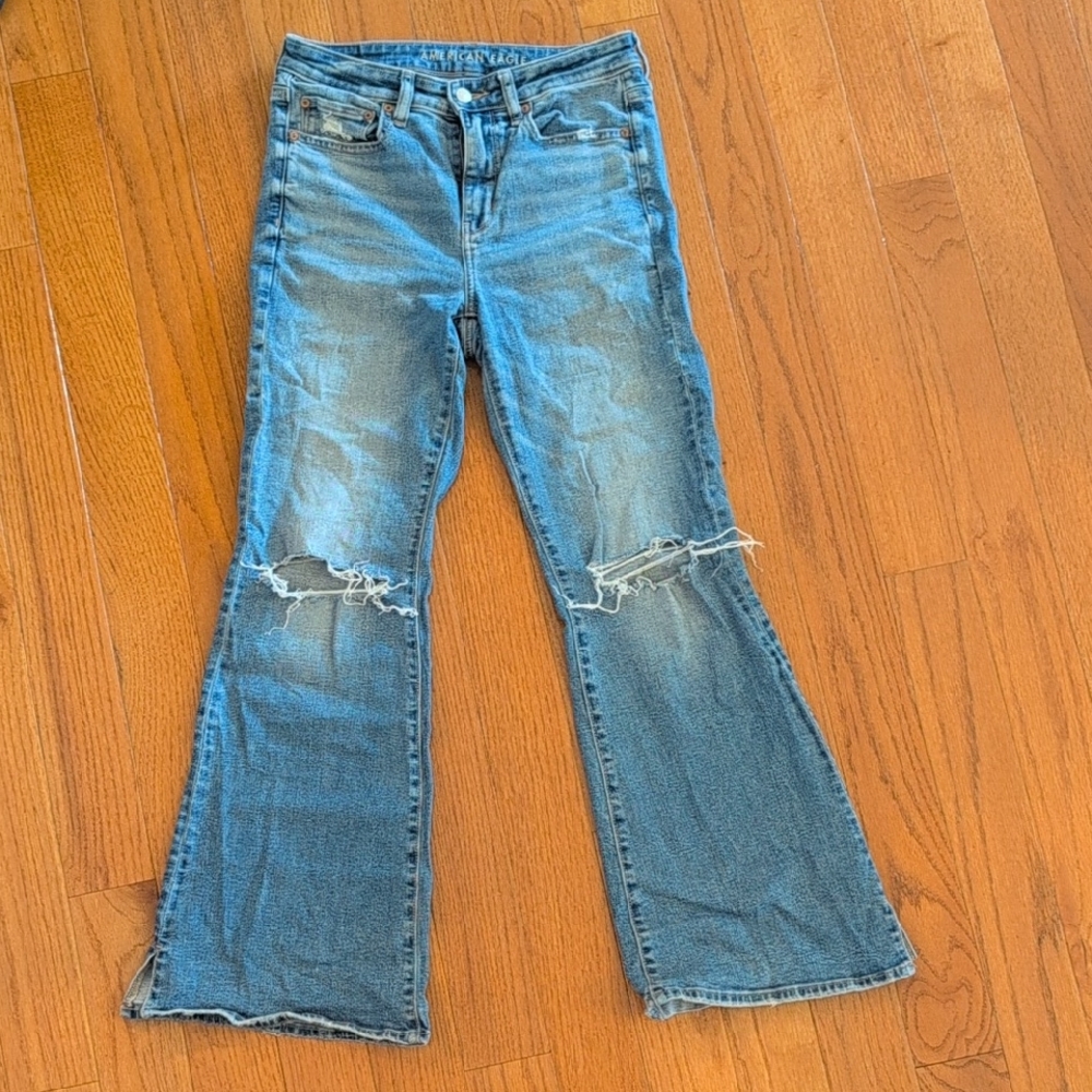 American Eagle Outfitters Light Blue Distressed Wide Leg Jeans